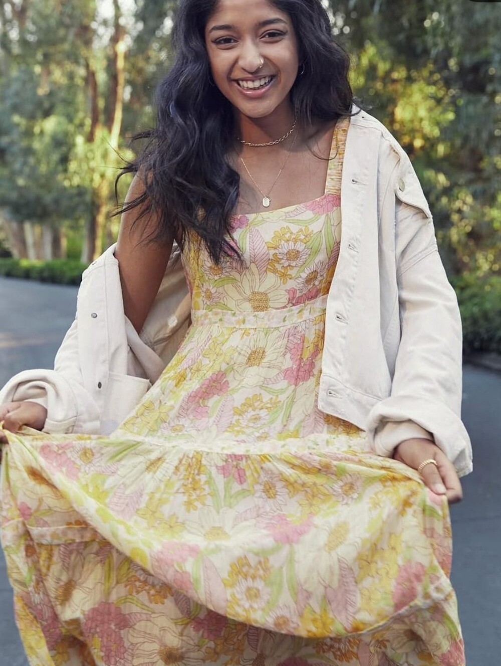 M American Eagle Scoop Back Sundress Flowy Floral Boardwalk Midi Dress With Hat - Picture 5 of 10